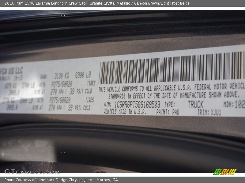 Granite Crystal Metallic / Canyon Brown/Light Frost Beige 2016 Ram 1500 Laramie Longhorn Crew Cab