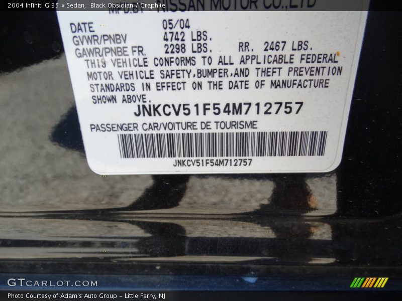 Black Obsidian / Graphite 2004 Infiniti G 35 x Sedan