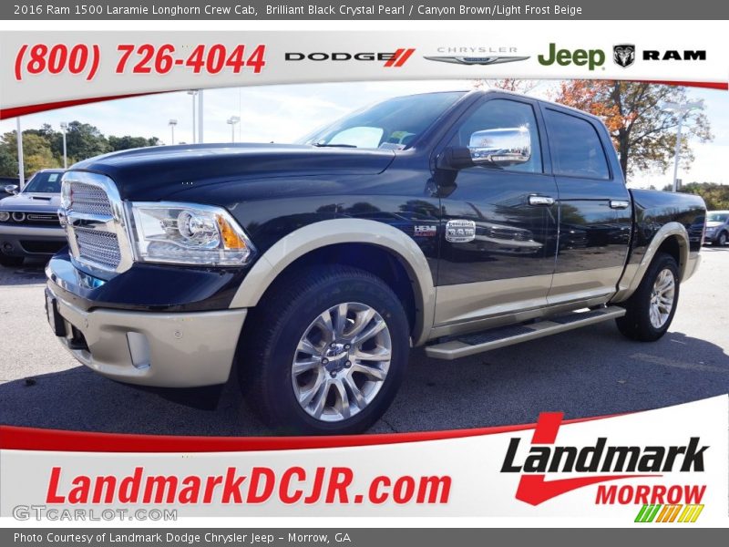 Brilliant Black Crystal Pearl / Canyon Brown/Light Frost Beige 2016 Ram 1500 Laramie Longhorn Crew Cab