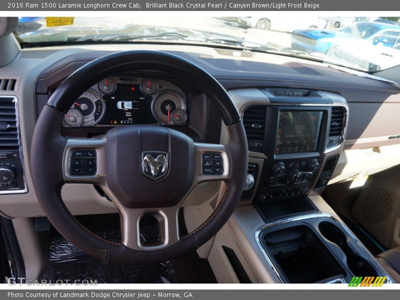 Brilliant Black Crystal Pearl / Canyon Brown/Light Frost Beige 2016 Ram 1500 Laramie Longhorn Crew Cab