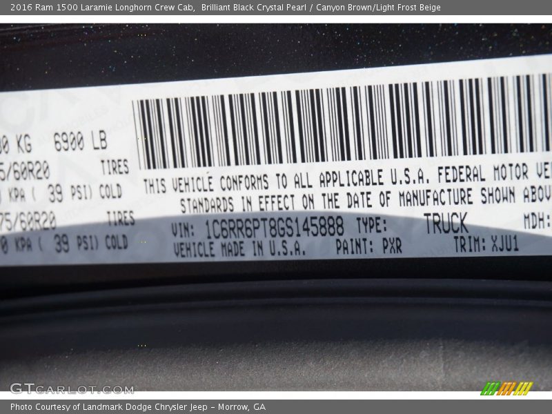 Brilliant Black Crystal Pearl / Canyon Brown/Light Frost Beige 2016 Ram 1500 Laramie Longhorn Crew Cab