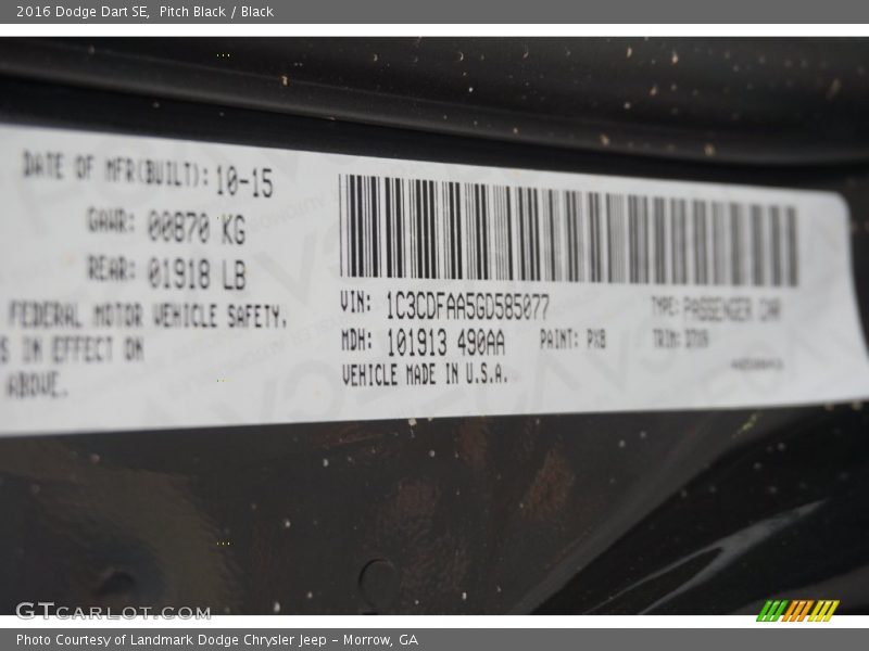 Pitch Black / Black 2016 Dodge Dart SE