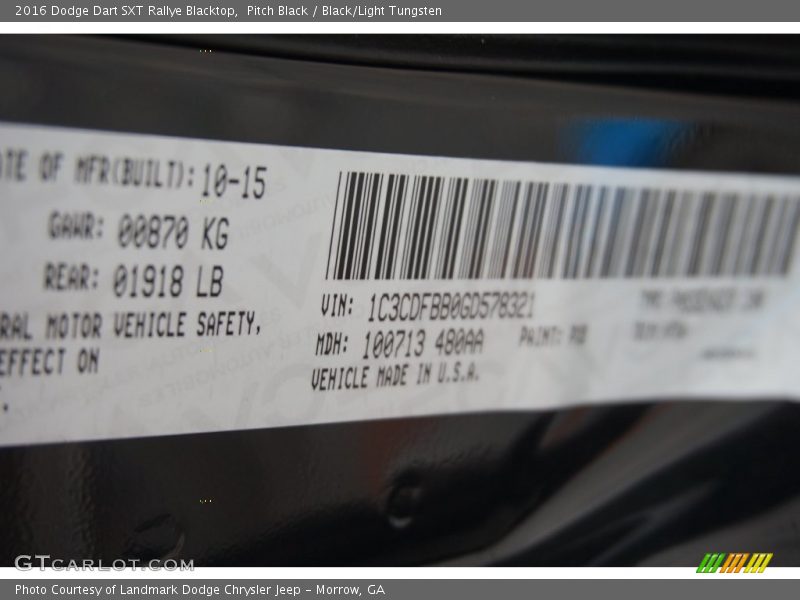Pitch Black / Black/Light Tungsten 2016 Dodge Dart SXT Rallye Blacktop