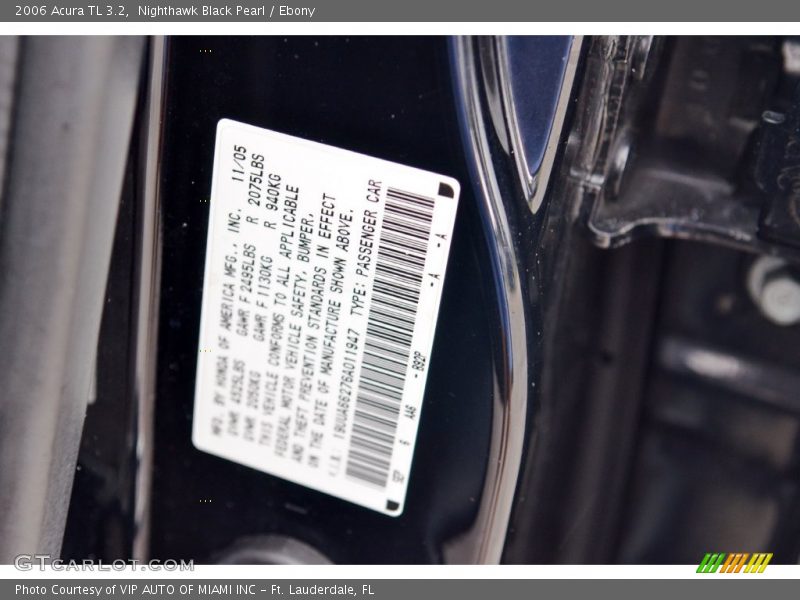 Nighthawk Black Pearl / Ebony 2006 Acura TL 3.2