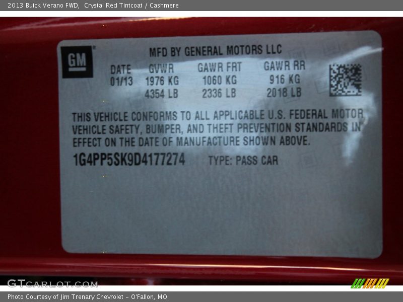 Crystal Red Tintcoat / Cashmere 2013 Buick Verano FWD