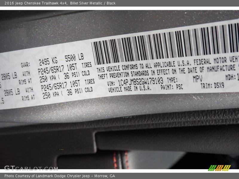 Billet Silver Metallic / Black 2016 Jeep Cherokee Trailhawk 4x4