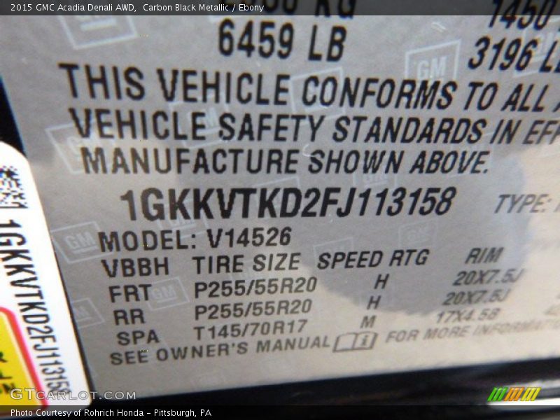 Carbon Black Metallic / Ebony 2015 GMC Acadia Denali AWD