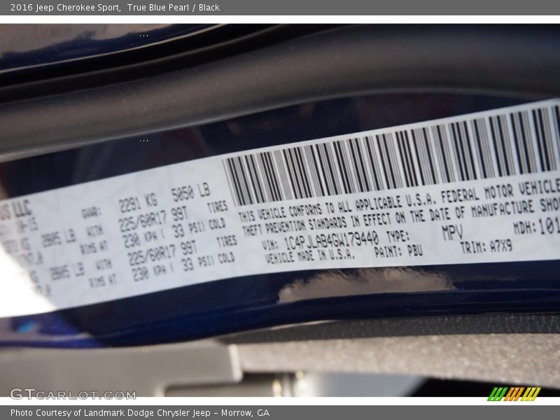 True Blue Pearl / Black 2016 Jeep Cherokee Sport