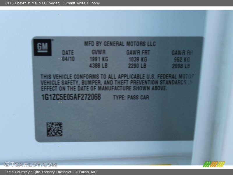 Summit White / Ebony 2010 Chevrolet Malibu LT Sedan