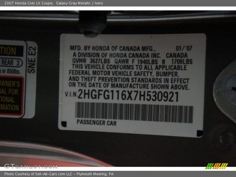 Galaxy Gray Metallic / Ivory 2007 Honda Civic LX Coupe