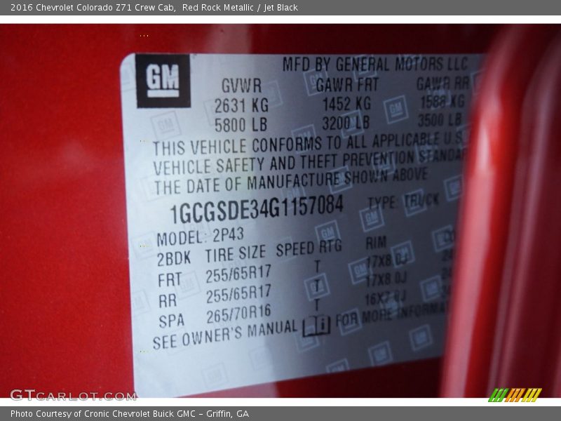 Red Rock Metallic / Jet Black 2016 Chevrolet Colorado Z71 Crew Cab