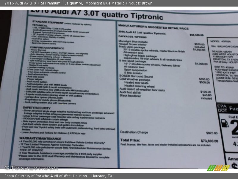 Moonlight Blue Metallic / Nougat Brown 2016 Audi A7 3.0 TFSI Premium Plus quattro
