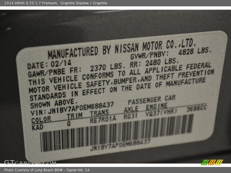 Graphite Shadow / Graphite 2014 Infiniti Q 50 3.7 Premium