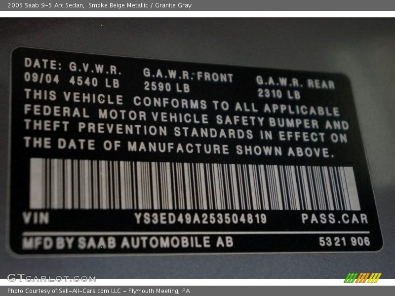 Smoke Beige Metallic / Granite Gray 2005 Saab 9-5 Arc Sedan