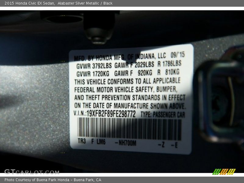 Alabaster Silver Metallic / Black 2015 Honda Civic EX Sedan