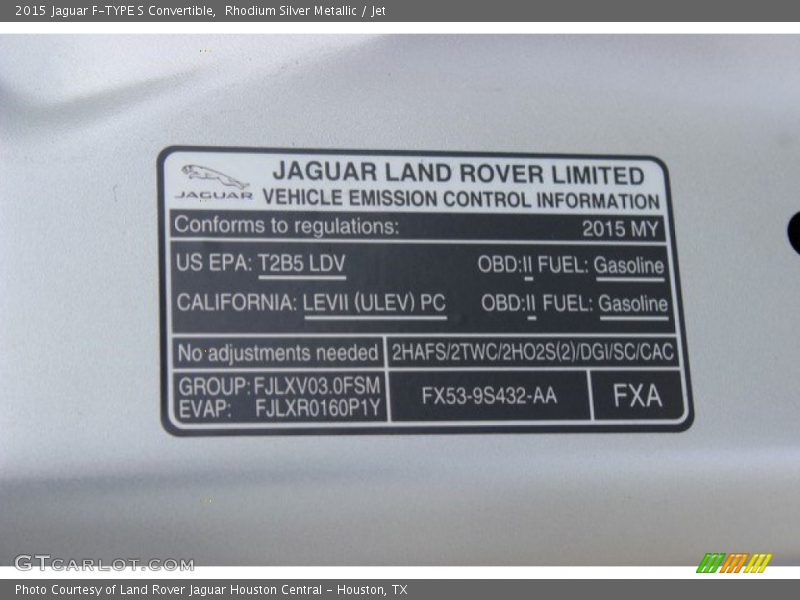 Rhodium Silver Metallic / Jet 2015 Jaguar F-TYPE S Convertible