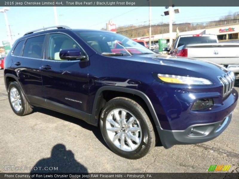 True Blue Pearl / Black/Light Frost Beige 2016 Jeep Cherokee Limited 4x4