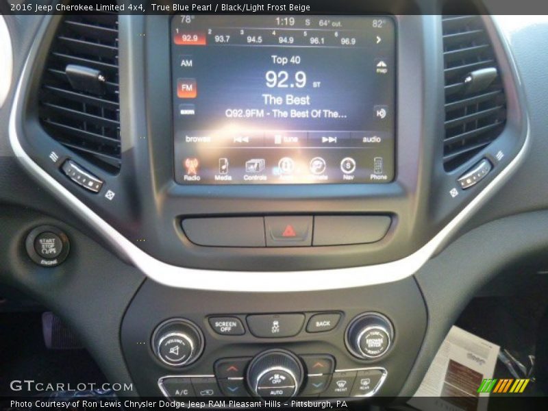True Blue Pearl / Black/Light Frost Beige 2016 Jeep Cherokee Limited 4x4