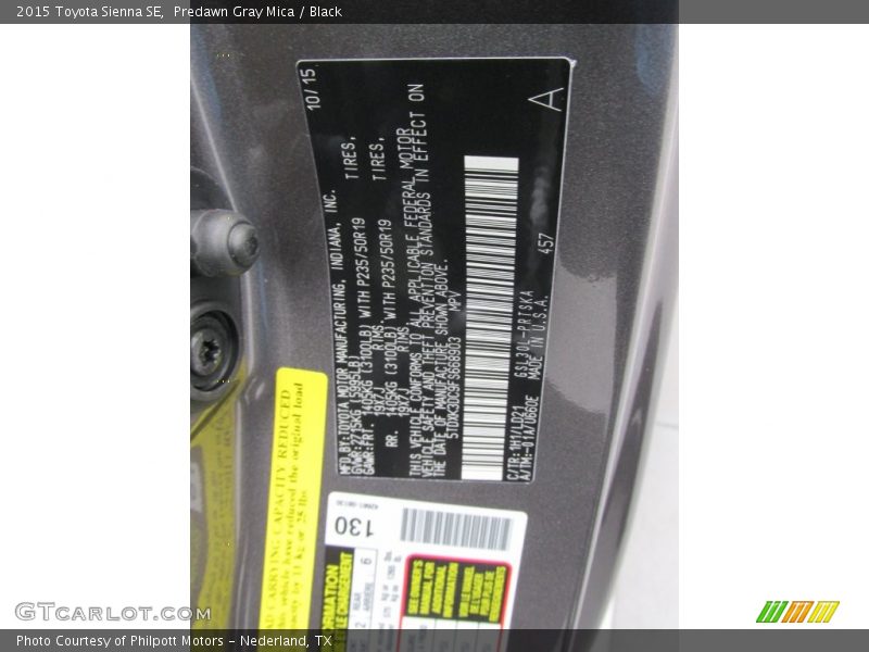 Predawn Gray Mica / Black 2015 Toyota Sienna SE