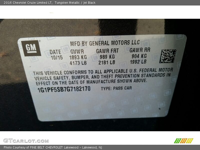 Tungsten Metallic / Jet Black 2016 Chevrolet Cruze Limited LT