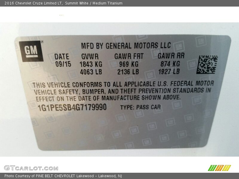 Summit White / Medium Titanium 2016 Chevrolet Cruze Limited LT