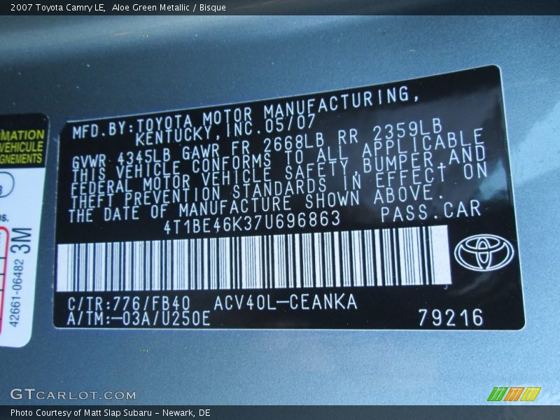 Aloe Green Metallic / Bisque 2007 Toyota Camry LE