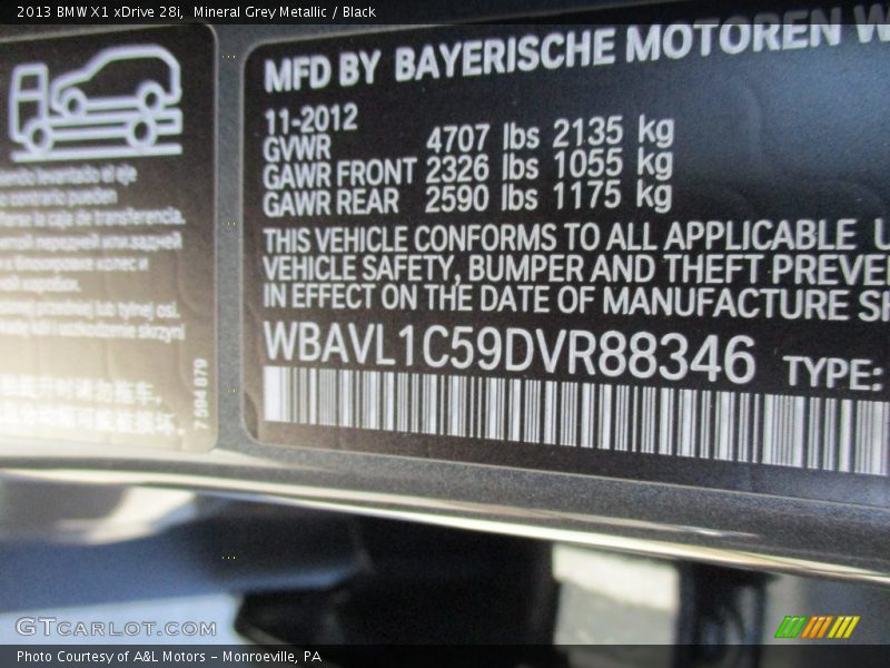 Mineral Grey Metallic / Black 2013 BMW X1 xDrive 28i