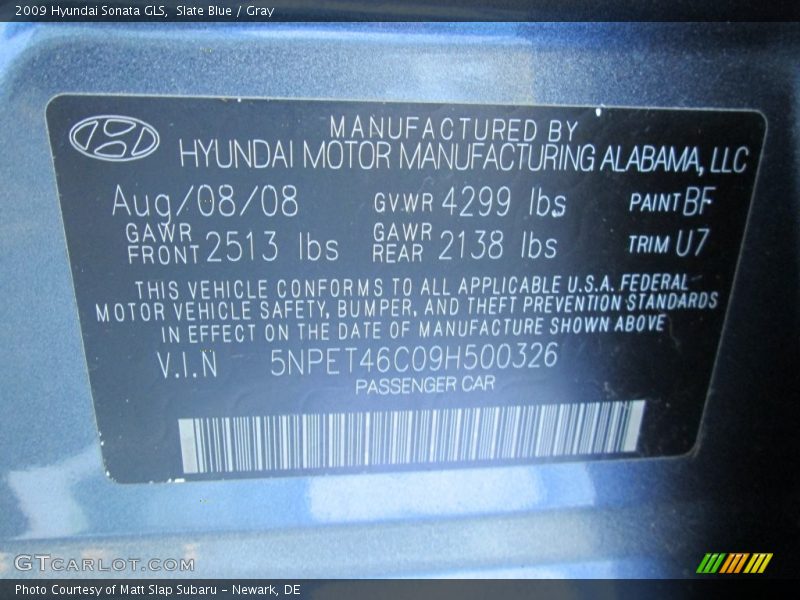 Slate Blue / Gray 2009 Hyundai Sonata GLS