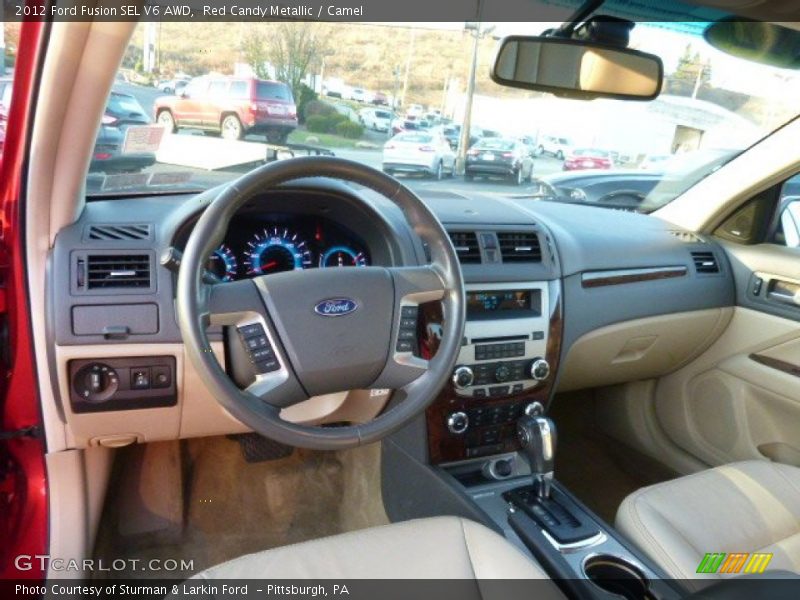 Red Candy Metallic / Camel 2012 Ford Fusion SEL V6 AWD