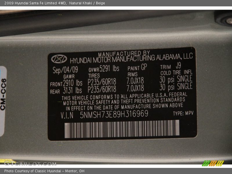 Natural Khaki / Beige 2009 Hyundai Santa Fe Limited 4WD