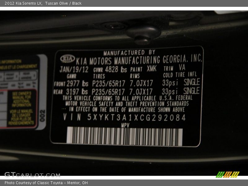 Tuscan Olive / Black 2012 Kia Sorento LX