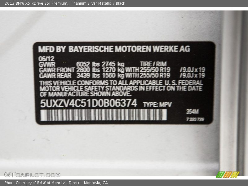 Titanium Silver Metallic / Black 2013 BMW X5 xDrive 35i Premium