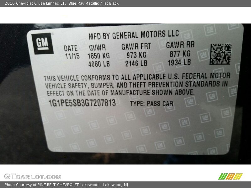 Blue Ray Metallic / Jet Black 2016 Chevrolet Cruze Limited LT