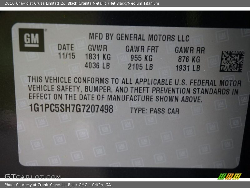 Black Granite Metallic / Jet Black/Medium Titanium 2016 Chevrolet Cruze Limited LS
