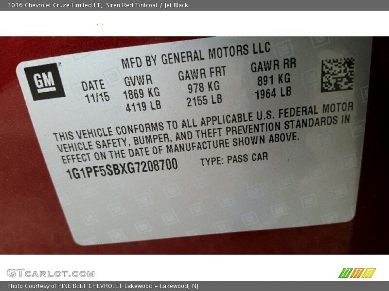 Siren Red Tintcoat / Jet Black 2016 Chevrolet Cruze Limited LT