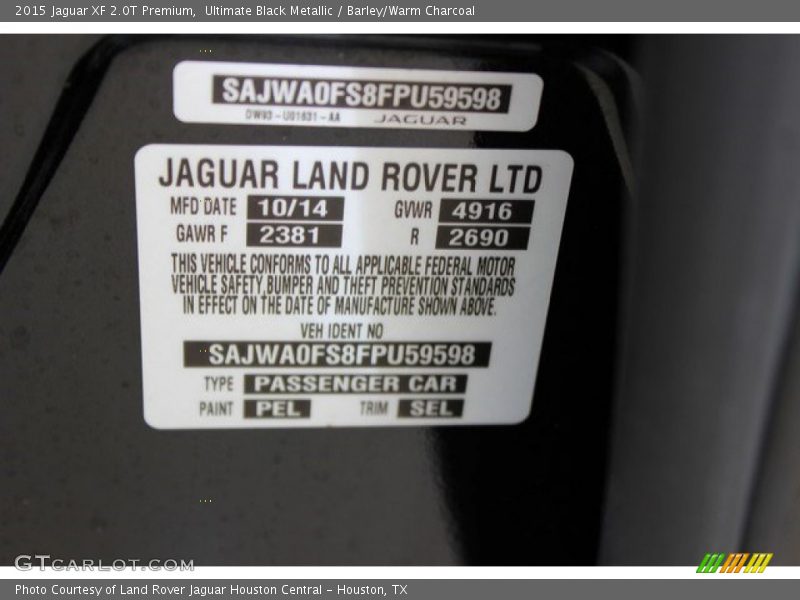 Ultimate Black Metallic / Barley/Warm Charcoal 2015 Jaguar XF 2.0T Premium