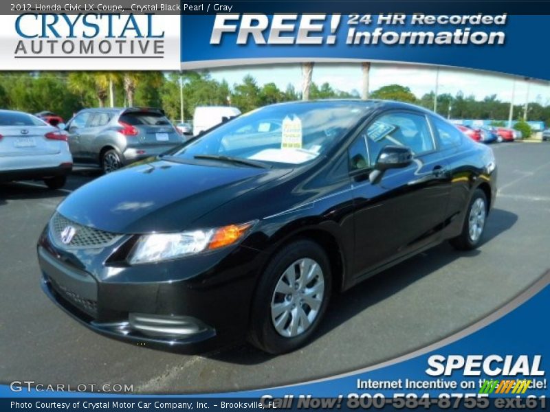 Crystal Black Pearl / Gray 2012 Honda Civic LX Coupe