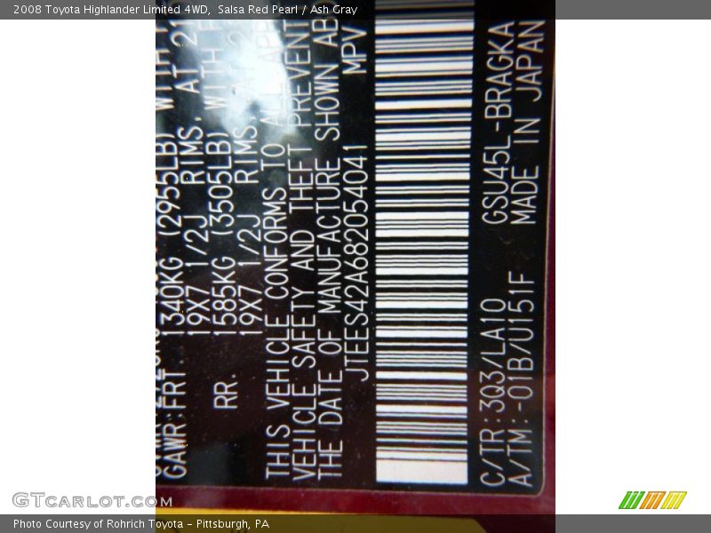 Salsa Red Pearl / Ash Gray 2008 Toyota Highlander Limited 4WD