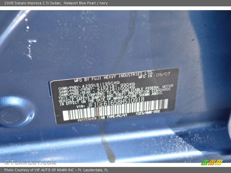Newport Blue Pearl / Ivory 2008 Subaru Impreza 2.5i Sedan