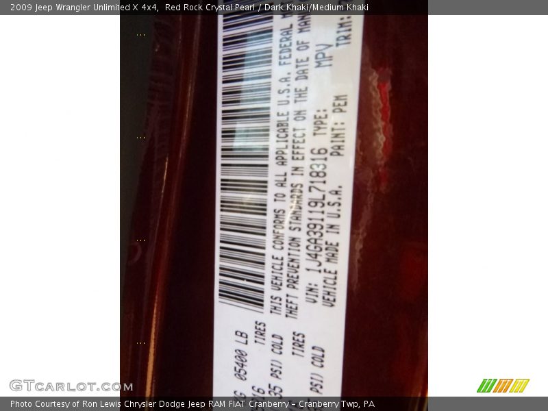 Red Rock Crystal Pearl / Dark Khaki/Medium Khaki 2009 Jeep Wrangler Unlimited X 4x4