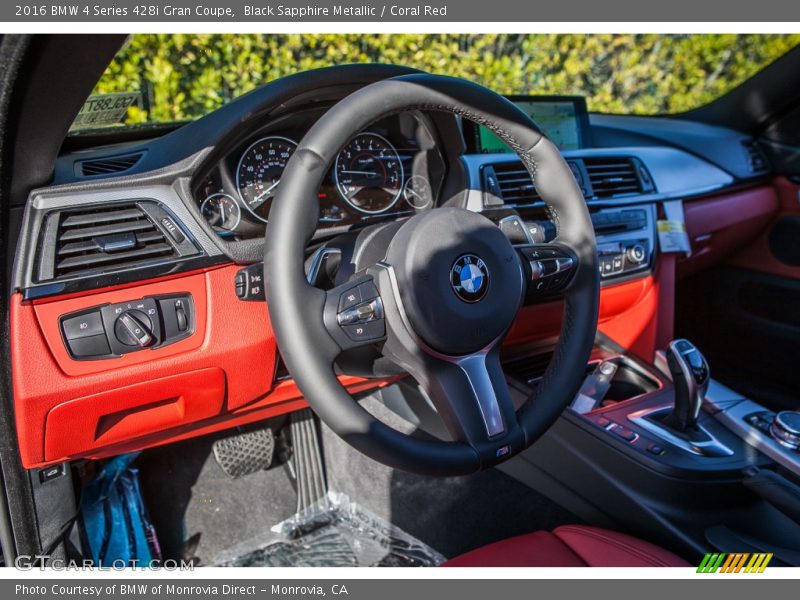 Black Sapphire Metallic / Coral Red 2016 BMW 4 Series 428i Gran Coupe