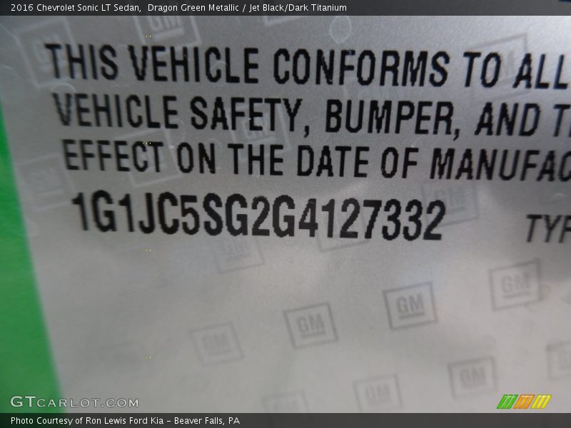 Dragon Green Metallic / Jet Black/Dark Titanium 2016 Chevrolet Sonic LT Sedan