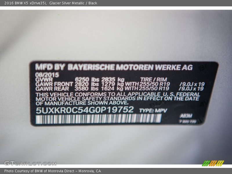 2016 X5 xDrive35i Glacier Silver Metallic Color Code A83