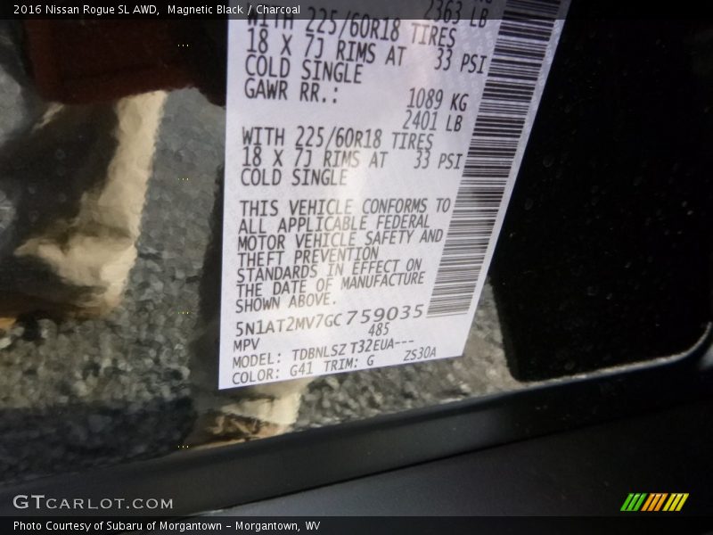 Magnetic Black / Charcoal 2016 Nissan Rogue SL AWD