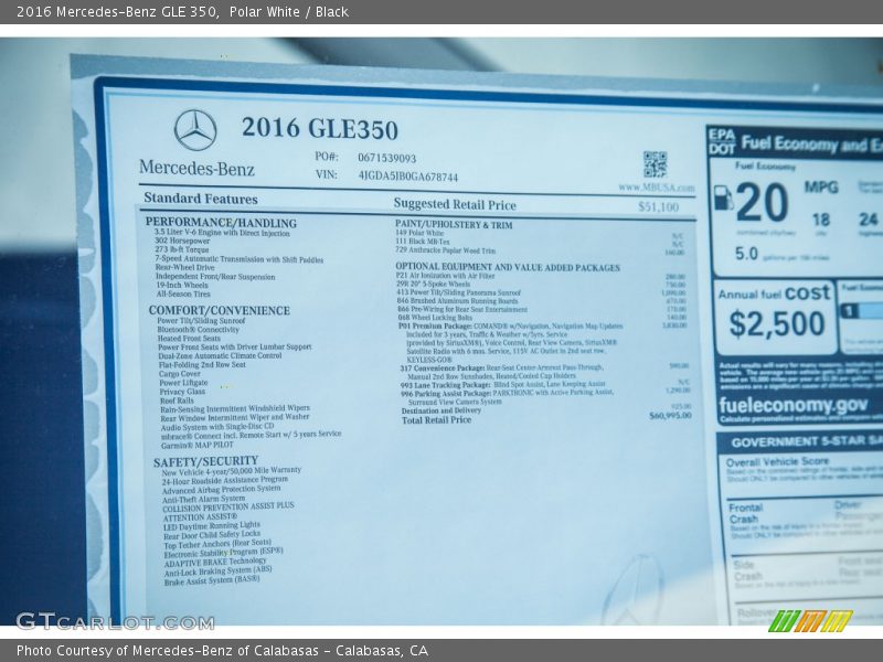 Polar White / Black 2016 Mercedes-Benz GLE 350