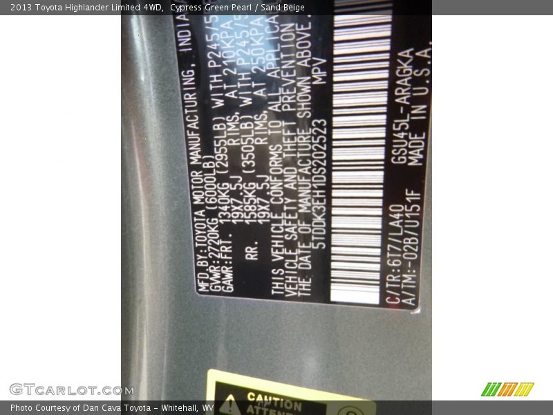 Cypress Green Pearl / Sand Beige 2013 Toyota Highlander Limited 4WD