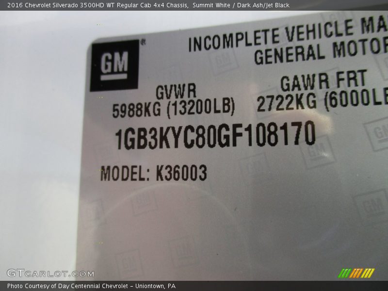 Summit White / Dark Ash/Jet Black 2016 Chevrolet Silverado 3500HD WT Regular Cab 4x4 Chassis