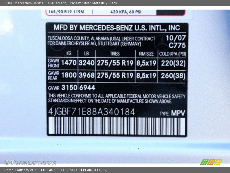 Iridium Silver Metallic / Black 2008 Mercedes-Benz GL 450 4Matic