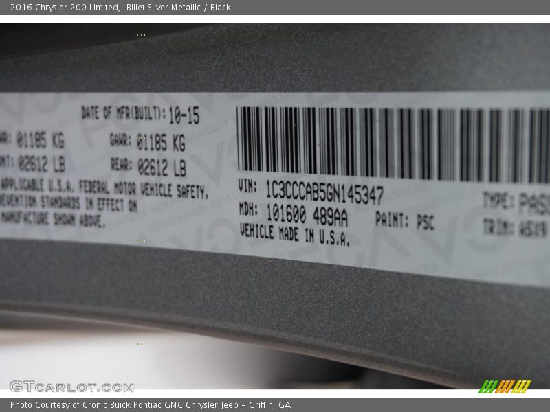 Billet Silver Metallic / Black 2016 Chrysler 200 Limited