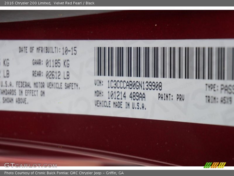 Velvet Red Pearl / Black 2016 Chrysler 200 Limited